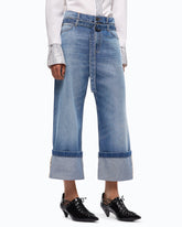 Cropped-Jeans mit Saumaufschlag und Gürtel - Hellblau | Pinko