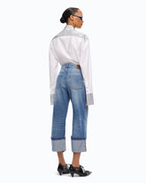 Cropped-Jeans mit Saumaufschlag und Gürtel - Hellblau | Pinko