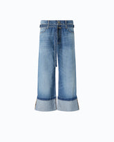 Cropped-Jeans mit Saumaufschlag und Gürtel - Hellblau | Pinko