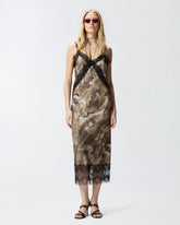 Camouflage midi slip dress with lace - | Pinko