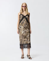 Abito slipdress midi camouflage con pizzo - | Pinko