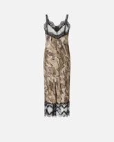 Camouflage midi slip dress with lace - | Pinko