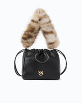 Borsa secchiello a spalla in nappa con doppia tracolla - Multicolor Nero-Marrone | Pinko
