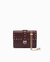 Portacarte Love Pocket in pelle con tracolla a catena - Rosso Scuro | Pinko