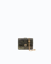 Love Pocket card holder with rhinestones and chain shoulder strap - Military Green | Pinko