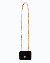 Pocket Necklace suede card holder with jewel shoulder strap - Black | Pinko