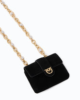 Pocket Necklace suede card holder with jewel shoulder strap - Black | Pinko
