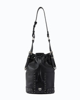 Borsa a tracolla Bucket Mini in pelle con borchie gioiello - Nero | Pinko