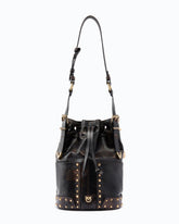 Bucket Mini crossbody bag in cloud leather with studs - Dark Red | Pinko
