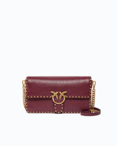 Borsa a tracolla media Love One Slouchy in pelle con borchie - Bordeaux | Pinko