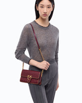 Small Love One Slouchy crossbody bag in leather with studs - Bordeaux | Pinko
