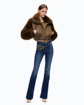 Short technical satin and faux fur bomber jacket - | Pinko