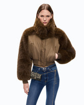 Short technical satin and faux fur bomber jacket - | Pinko