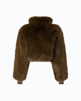 Short technical satin and faux fur bomber jacket - | Pinko