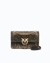 Borsa a tracolla Mini Love Bag One Light con stampa camouflage full strass - Verde Militare | Pinko