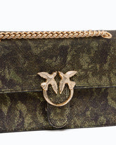Mini Love Bag One Light fully rhinestoned crossbody bag with camouflage print - Military Green | Pinko