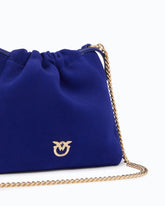 Schulter-Beuteltasche aus Veloursleder mit Blume aus Nappaleder - Dunkelblau | Pinko