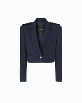 Cropped jacket with epaulettes - Dark Blue | Pinko