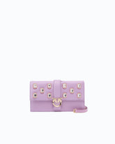 PINKO Galleria Love Bag One Flat medium hand-held clutch in leather and satin with chatons - Trasparente | Pinko