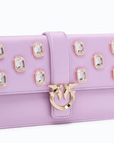 PINKO Galleria Love Bag One Flat medium hand-held clutch in leather and satin with chatons - Trasparente | Pinko