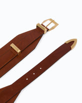 Cintura in pelle sovrapposta 7 cm - Rosso | Pinko