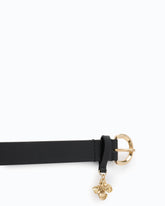 Leather belt with floral studs, 2 cm - | Pinko