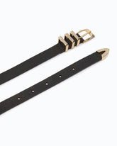 Leather belt with rhinestones, 1.5 cm - Dark Red | Pinko
