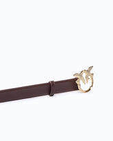 Cintura in pelle con fibbia Love Birds gioiello 2,5 cm - Rosso Scuro | Pinko