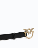 Ledergürtel mit Schmuckschnalle Love Birds, 2,5 cm breit - Schwarz | Pinko