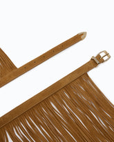 Gürtel aus Veloursleder mit Fransen und Schmuckdetails, 1,7 cm breit - Rot | Pinko