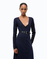 Midikleid aus Wolle mit Details aus Spitze - Dunkelblau | Pinko