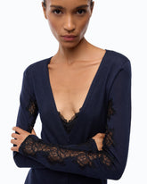 Midikleid aus Wolle mit Details aus Spitze - Dunkelblau | Pinko