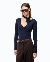 Pull en laine et dentelle avec foulard - Bleu foncé | Pinko