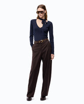 Pull en laine et dentelle avec foulard - Bleu foncé | Pinko