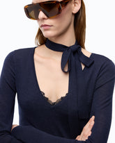 Pull en laine et dentelle avec foulard - Bleu foncé | Pinko