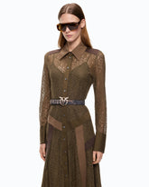 Abito midi chemisier in pizzo con inserti - | Pinko