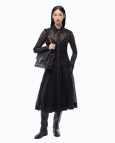 Abito midi chemisier in pizzo con inserti - Nero | Pinko