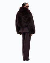Cropped-Jacke in Pelzoptik mit hohem Kragen - Lila | Pinko