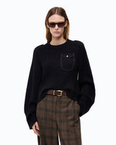 Sweter ściągaczowy z kieszonką - Czarny | Pinko