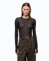 T-shirt en dentelle florale stretch - Noir | Pinko