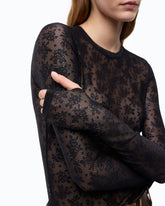 T-shirt en dentelle florale stretch - Noir | Pinko