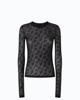 T-shirt en dentelle florale stretch - Noir | Pinko