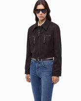 Giubbino cropped effetto pelle nabuk - Marrone | Pinko