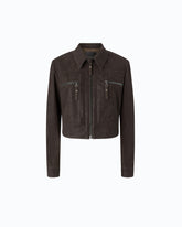 Giubbino cropped effetto pelle nabuk - Marrone | Pinko