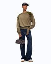 Cotton sweatshirt with rhinestones on the shoulders - | Pinko