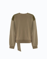 Cotton sweatshirt with rhinestones on the shoulders - | Pinko