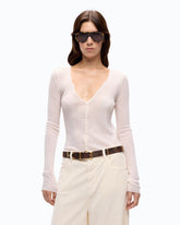 Cardigan a coste con bottoni - Bianco | Pinko