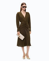 Robe midi drapée à manches longues - Vert militaire | Pinko