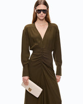 Abito midi con maniche lunghe e drappeggi - Verde Militare | Pinko