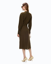 Abito midi con maniche lunghe e drappeggi - Verde Militare | Pinko